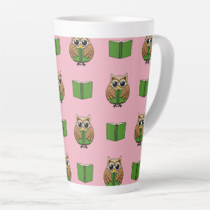 Cute Bookworm Owl Reading Book Cartoon Latte Mug