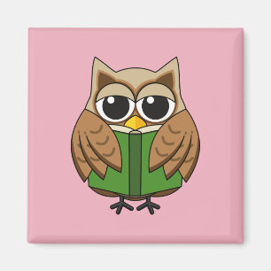 Cute Bookworm Owl Reading Book Cartoon Magnet