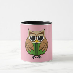 Cute Bookworm Owl Reading Book Cartoon Mug