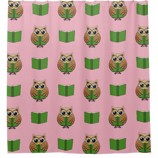 Cute Bookworm Owl Reading Book Cartoon Shower Curtain (Front)