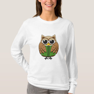 Cute Bookworm Owl Reading Book Cartoon T-Shirt