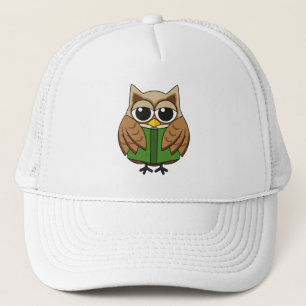 Cute Bookworm Owl Reading Book Cartoon Trucker Hat