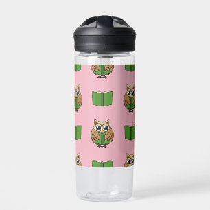 Cute Bookworm Owl Reading Book Cartoon Water Bottle