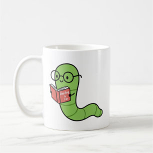 Cute Bookworm Reading is Fun Green Cartoon Worm  Coffee Mug