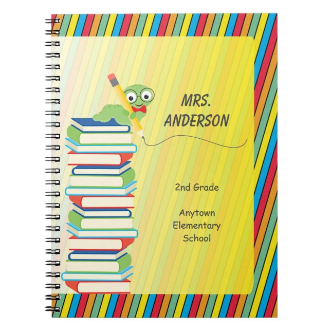 Cute Bookworm Sitting on Books Personalised (Front)