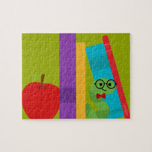 Cute bookworm with apple children's design jigsaw puzzle