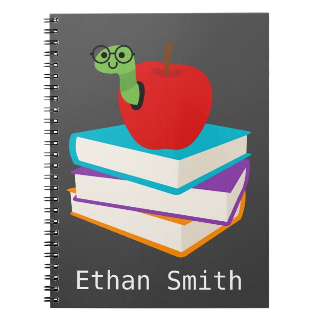 Cute bookworm with apple children's design notebook (Front)