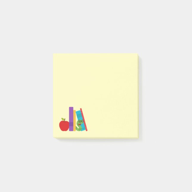 Cute bookworm with apple children's design post-it notes (Front)