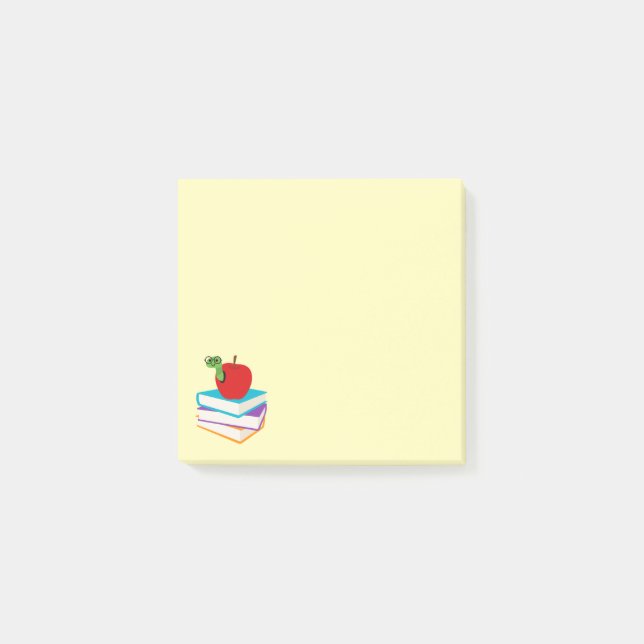 Cute bookworm with apple children's design post-it notes (Front)