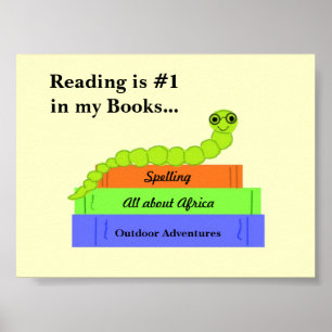 Cute Bookworm with Reading Message Poster