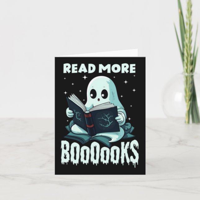 Cute Booooks Ghost Read More Books Funny Teacher Card (Front)