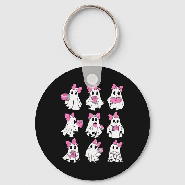 Cute Booooks Ghost Read More Books Funny Teacher H Key Ring (Front)
