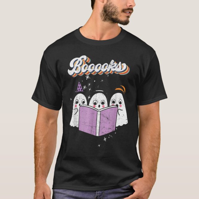 Cute Booooks Ghost Read More Books Funny Teacher H T-Shirt (Front)
