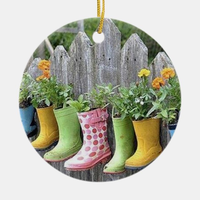 CUTE "BOOT" PLANTERS FOR THE FLOWER LOVER CERAMIC ORNAMENT (Front)