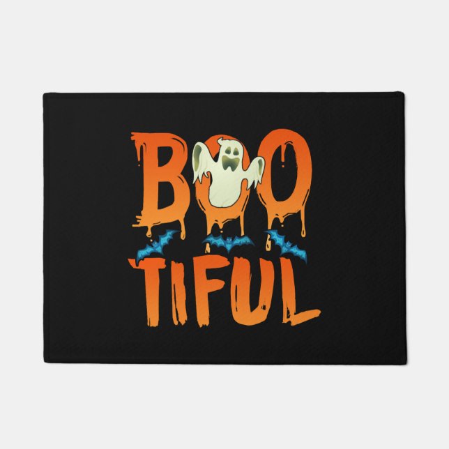 Cute Bootiful Ghost Bootiful Funny Beautiful Pun Doormat (Front)