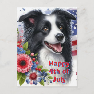 Cute Border Collie 4th of July Holiday Postcard