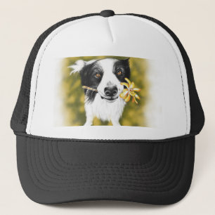 Cute Border Collie And Flowers Trucker Hat