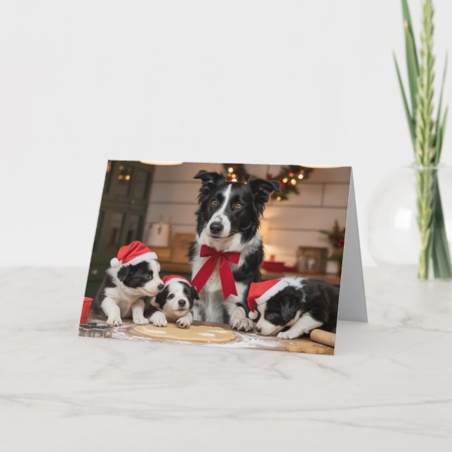 Cute Border Collie Christmas Cookie Card (Front)