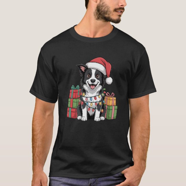 Cute Border Collie Christmas Design Funny Dog Love T-Shirt (Front)