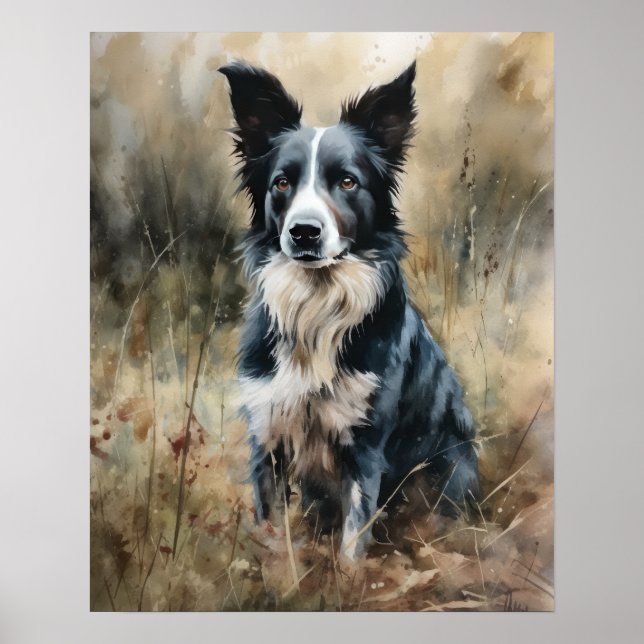 Cute Border Collie Dog Art Print Poster (Front)