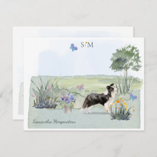 Cute Border Collie Dog Butterfly Monogram Name  Card