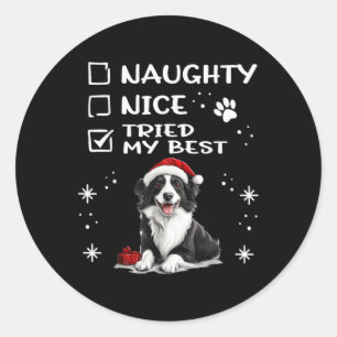 Cute Border Collie Dog Christmas Naughty Nice Trie Classic Round Sticker