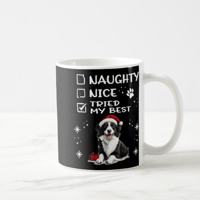 Cute Border Collie Dog Christmas Naughty Nice Trie Coffee Mug (Right)