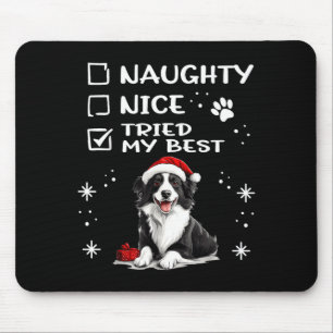 Cute Border Collie Dog Christmas Naughty Nice Trie Mouse Pad