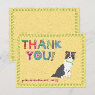 Cute Border Collie Dog Colourful Floral Letters Thank You Card