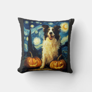 Cute Border Collie Dog Halloween Jack O Lantern Pu Cushion