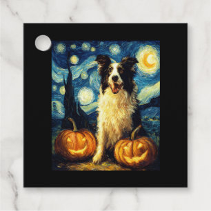 Cute Border Collie Dog Halloween Jack O Lantern Pu Favour Tags