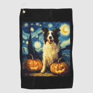 Cute Border Collie Dog Halloween Jack O Lantern Pu Golf Towel