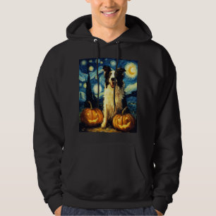 Cute Border Collie Dog Halloween Jack O Lantern Pu Hoodie