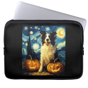 Cute Border Collie Dog Halloween Jack O Lantern Pu Laptop Sleeve