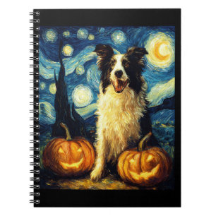 Cute Border Collie Dog Halloween Jack O Lantern Pu Notebook