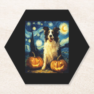 Cute Border Collie Dog Halloween Jack O Lantern Pu Paper Coaster