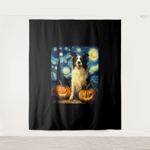 Cute Border Collie Dog Halloween Jack O Lantern Pu Tapestry