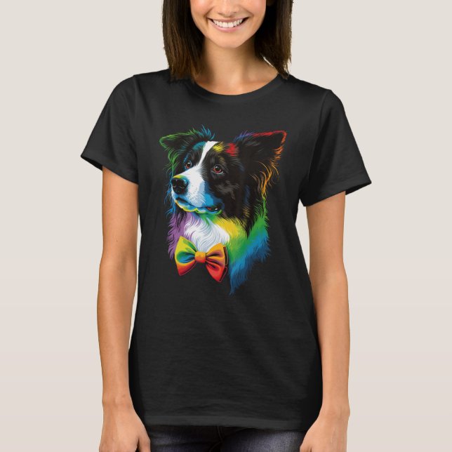 Cute Border Collie Dog on Border Collie Lover T-Shirt (Front)