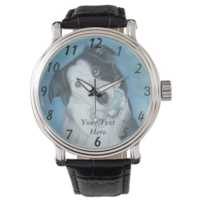 cute border collie dog with blue teddy bear watch (Front)