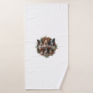 Cute Border Collie Dogs Christmas Wreath Holiday P Bath Towel