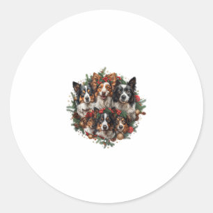 Cute Border Collie Dogs Christmas Wreath Holiday P Classic Round Sticker