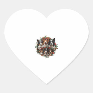 Cute Border Collie Dogs Christmas Wreath Holiday P Heart Sticker
