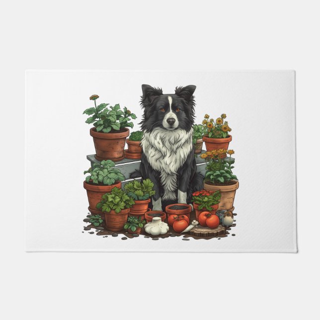 Cute Border Collie Gardening Doormat (Front)