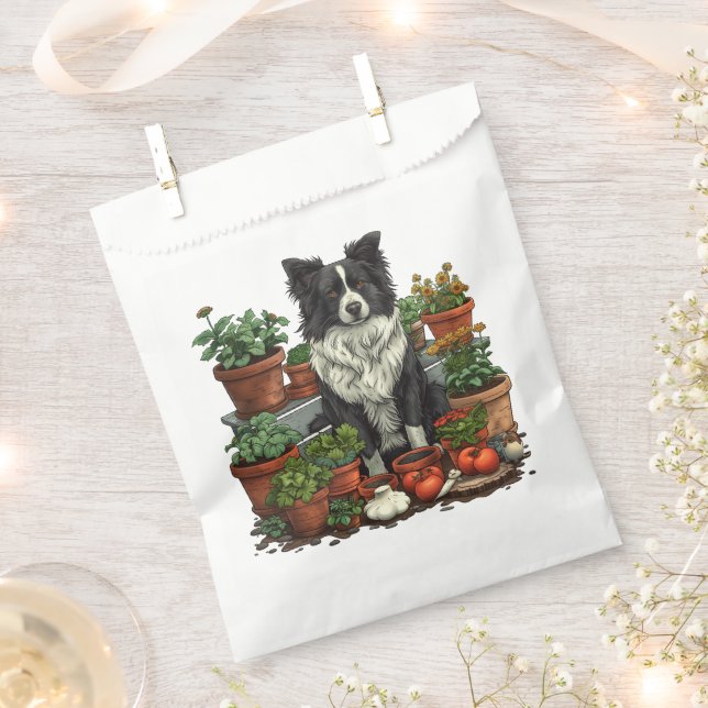 Cute Border Collie Gardening Favour Bag (Clipped)