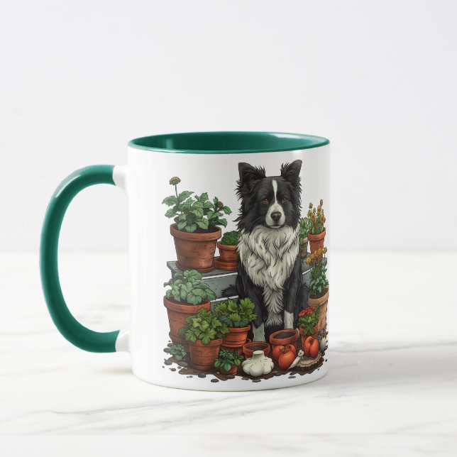 Cute Border Collie Gardening Mug (Left)
