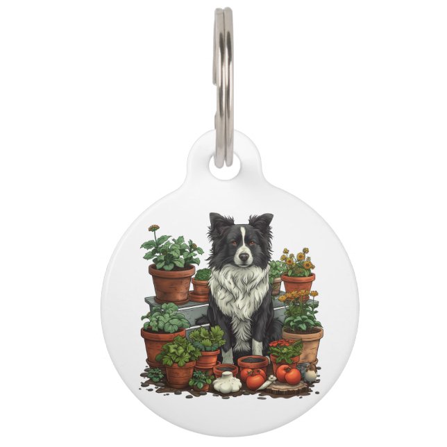 Cute Border Collie Gardening Pet Tag (Front)