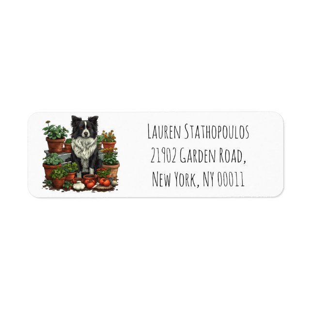 Cute Border Collie Gardening Return Address Label (Front)