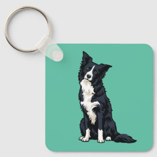 Cute Border Collie Head Tilt Key Ring