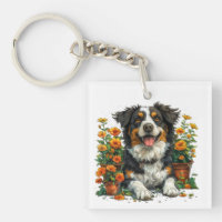 Cute Border Collie In Flowers