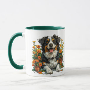 Cute Border Collie In Flowers Mug